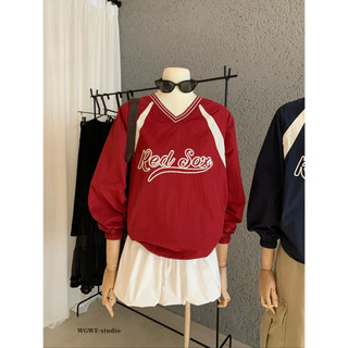 𝐏𝐡𝐢𝐞𝐧 | (Sẵn) W7709 Áo Sweater Cổ Tim Vải Dù Gió Thô Thể Thao