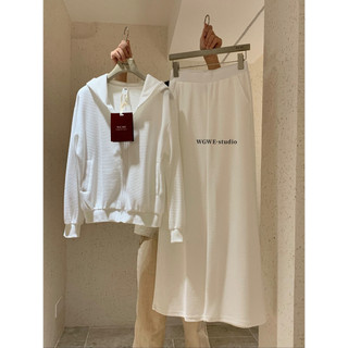 𝐏𝐡𝐢𝐞𝐧 | (Sẵn Trắng S) W7695 Set Áo Khoác Zip Mix Quần Ống Suông Loe Thu Đông