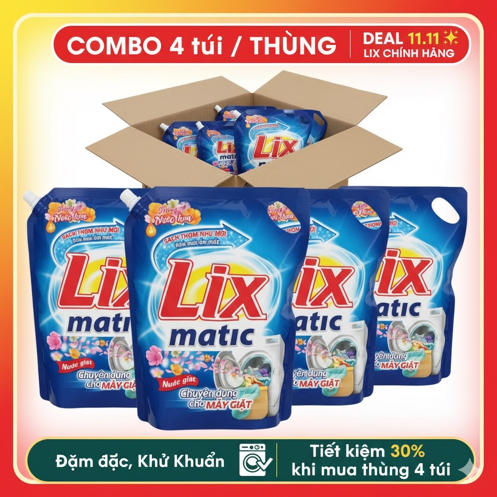 [Mua 3 tặng 1🎁] Nước Giặt Đồ Lix Matic 3.2kg Chính Hãng, Đậm đặc , Hương Hoa, Máy giặt-Giữ Hương Lâu