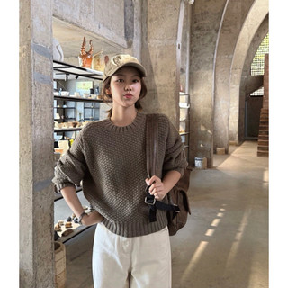 𝐏𝐡𝐢𝐞𝐧 | (Sẵn) W7811 Áo Len Dày Trơn Cổ Tròn Mùa Đông Form Rộng