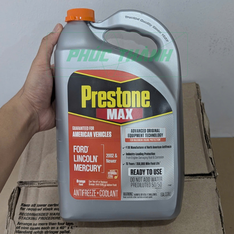 Nước làm mát ô tô màu cam Prestone MAX American Vehicles 3,78L nhập khẩu Mỹ - Chính hãng