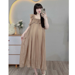 VÁY BẦU CÁNH TIÊN VOAN DẬP LY CỔ VUÔNG - 2 Lớp - 3 Màu
