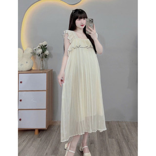 VÁY BẦU CÁNH TIÊN VOAN DẬP LY CỔ VUÔNG - 2 Lớp - 3 Màu