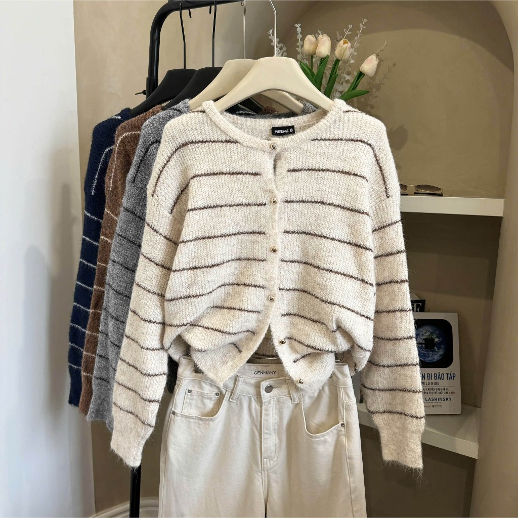 BST Áo Khoác Cardidgan Mirage Sọc Nhí Local Brand Chất Len Mềm Mịn.
