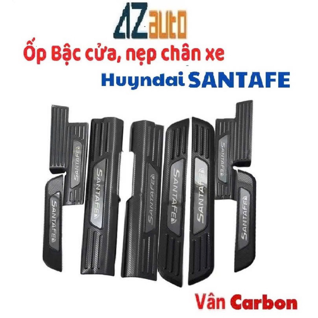 Ốp bậc cửa, nẹp bước chân xe Santafe 2019-2023 vân Carbon cao cấp