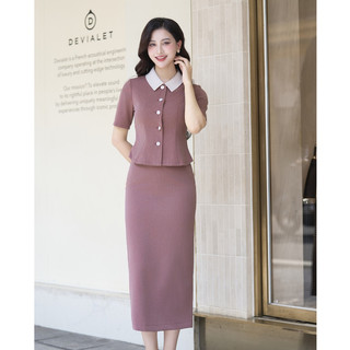 Áo vest đờ mi LAMER cổ đức tay lỡ cúc ngọc phối Chân váy bút chì L65D25Q014, L62F25Q018