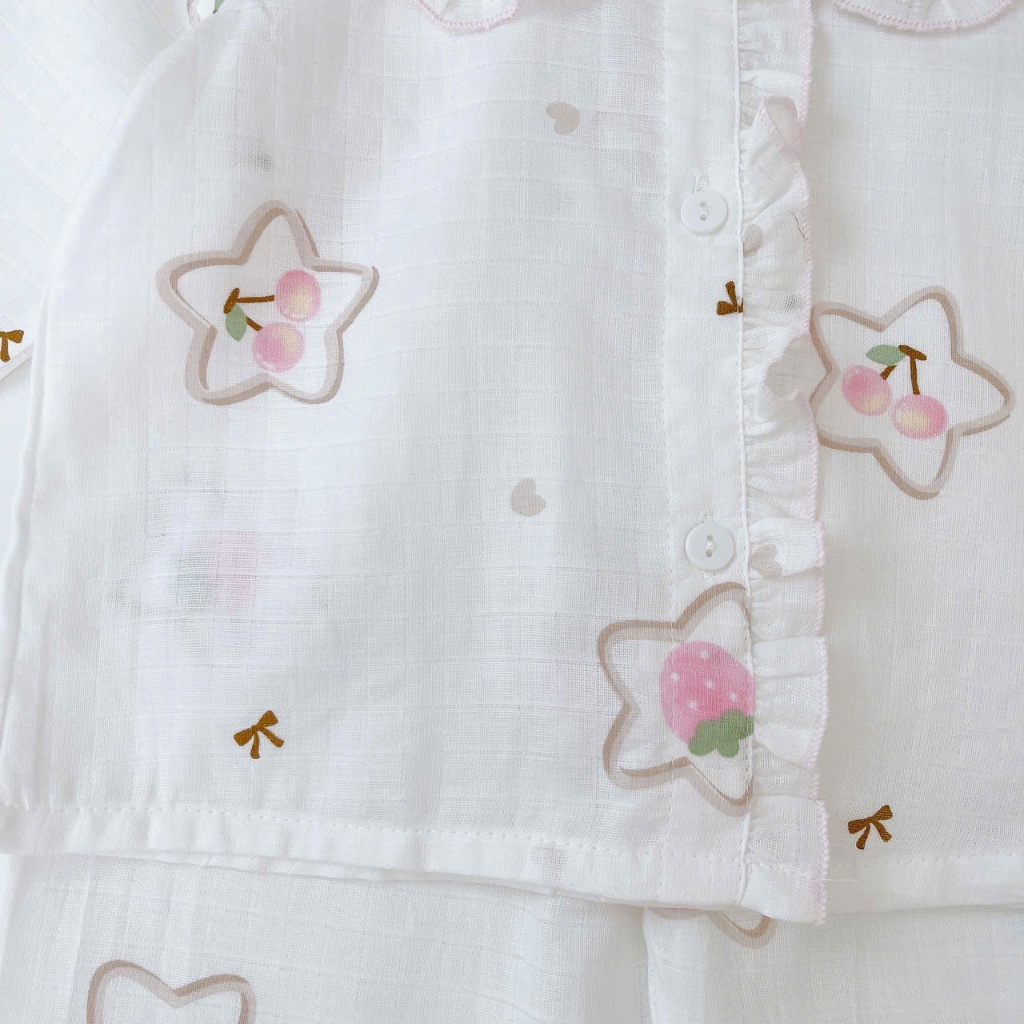 Pijama bé gái xô cotton Lá Homewear A346, bộ dài tay bé gái cổ bèo dễ thương, bộ ngủ mát trẻ em gái