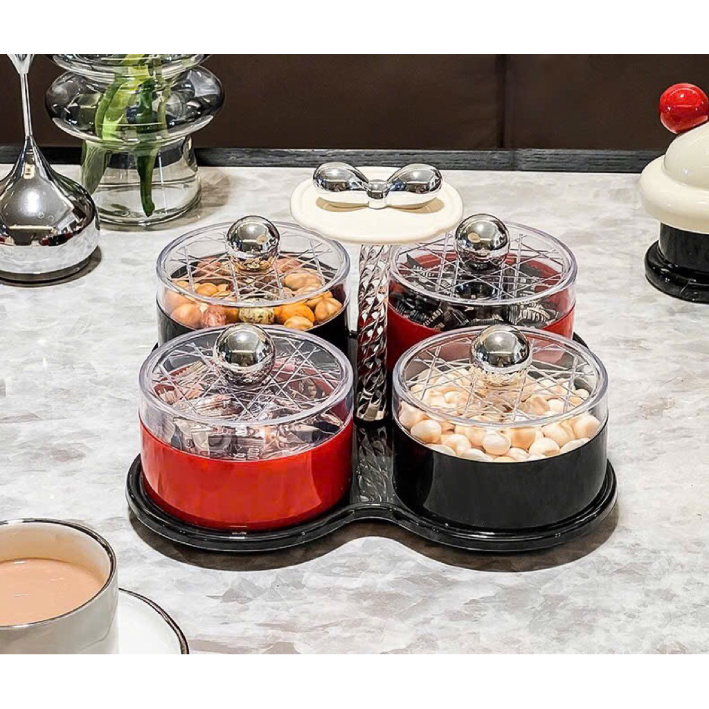 Khay mứt đựng bánh kẹo hoa quả tết, 4 hú , 6 hú xoay 360 độ