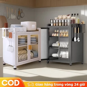 Tủ để bát đĩa Thép Carbon,Tủ bếp chống bụi với cửa,Tủ bep đa năng,Kệ Để Đồ 2/3 Tầng