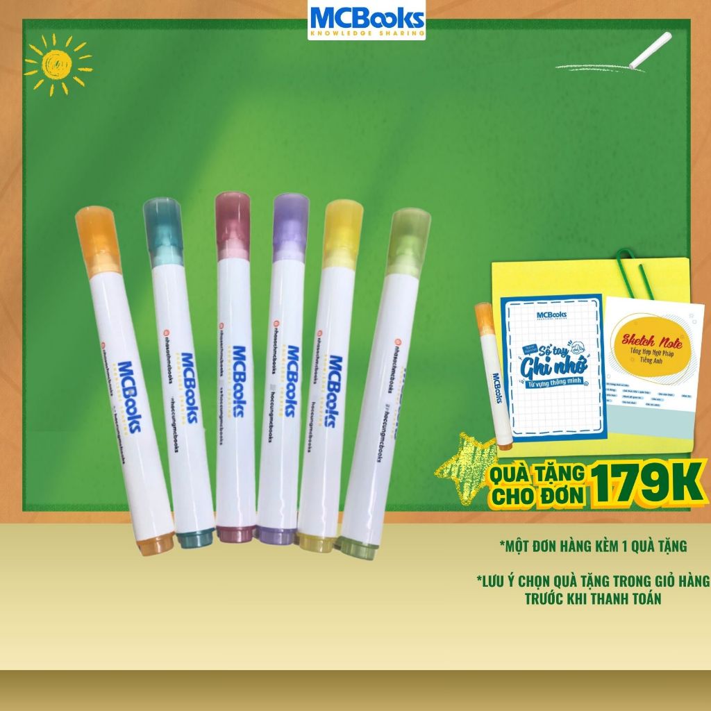 Bút đánh dấu highlight, bút nhớ dòng dạ quang nhiều màu học ngoại ngữ MCBooks