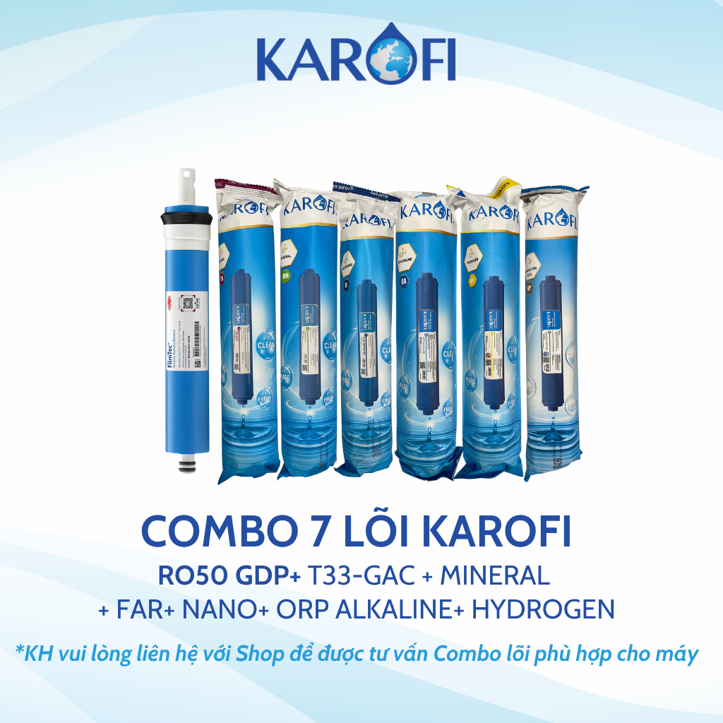 Combo 10 lõi lọc Karofi lắp được cho các dòng máy RO (123, RO 50GPD, T33, Mineral, Far, Nano, Orp, Hydrogen)