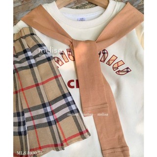 [B&G] Sét váy Áo nỉ mềm mịn mix chân váy caro xếp ly chuẩn Hàn, bé mặc đi học hay đi chơi đều xinh