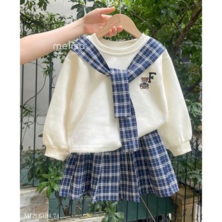 [B&G] Sét váy Áo nỉ mềm mịn mix chân váy caro xếp ly chuẩn Hàn, bé mặc đi học hay đi chơi đều xinh