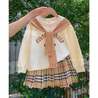 [B&G] Sét váy Áo nỉ mềm mịn mix chân váy caro xếp ly chuẩn Hàn, bé mặc đi học hay đi chơi đều xinh