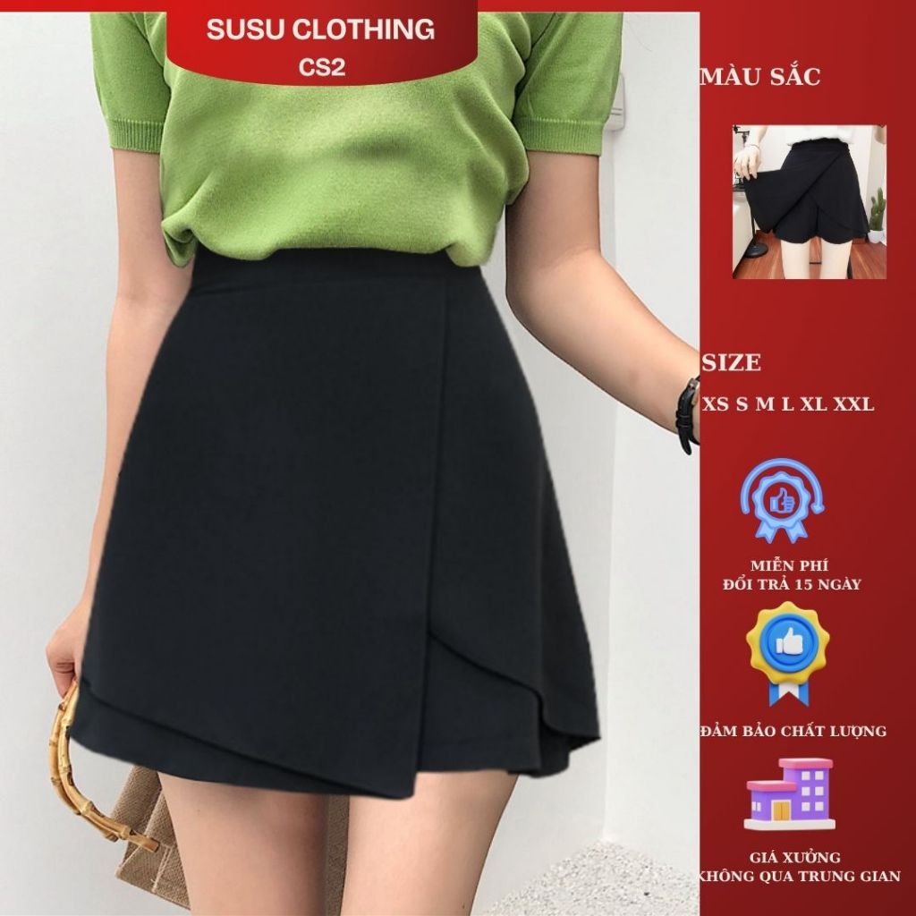 Quần giả váy SUSUCLOTHING lưng cao chất vitex che bụng tiện lợi quần váy45