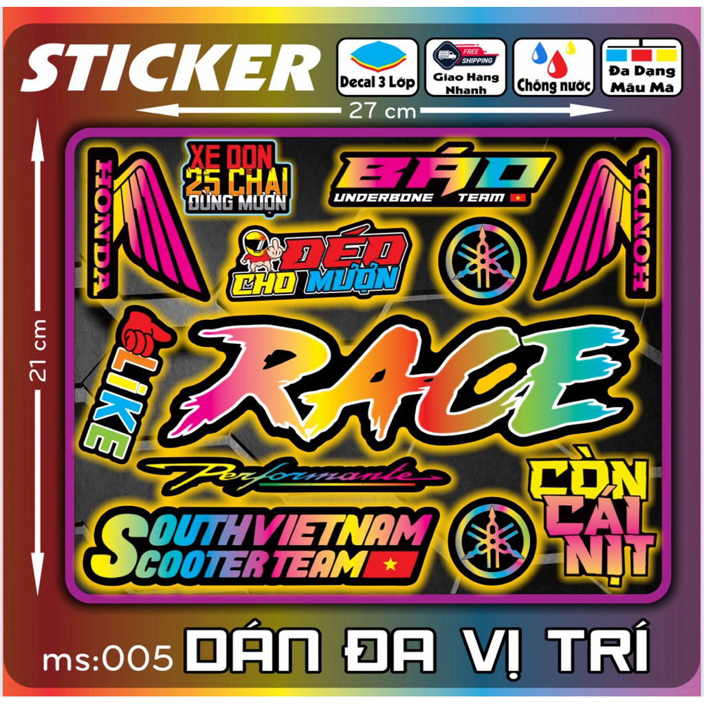 Tem dán Logo Sticker LaBuBu, Gấu Quỷ, Race dán xe máy xe điện nón bảo hiểm và vị trí khác [01-10]
