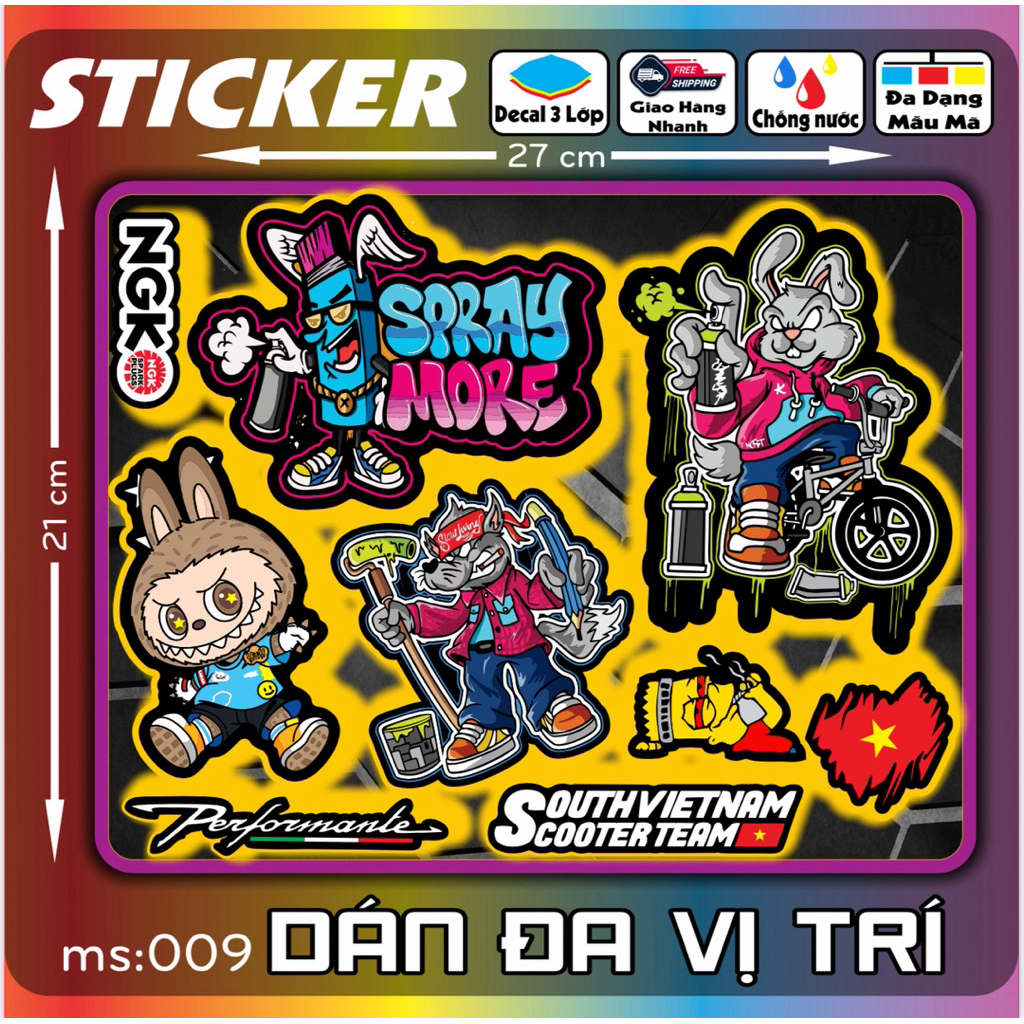 Tem dán Logo Sticker LaBuBu, Gấu Quỷ, Race dán xe máy xe điện nón bảo hiểm và vị trí khác [01-10]