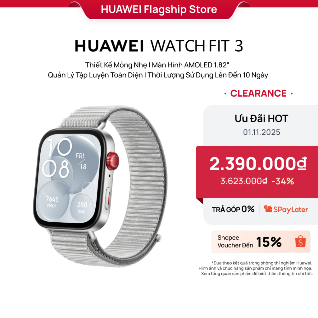 Đồng Hồ Thông Minh HUAWEI WATCH FIT Xám (Dây Nylon) Thiết Kế