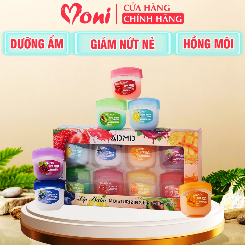COMBO 8 HỘP Sáp Dưỡng Ẩm Môi và Toàn Thân Vaseline ADMD hương Trái Cây Dịu Ngọt, Son Dưỡng Hồng Môi, Nứt Nẻ Thâm Môi