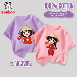 Áo phông cho bé gái BOBDOG, áo thun cotton thoáng mát in hình cô gái việt nam mừng ngày 2/9 cho bé
