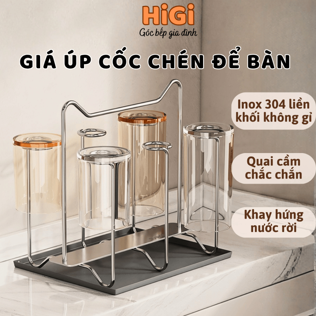 Giá Úp Cốc Ly Uống Nước 6 Nhánh Kèm Khay Hứng Nước Chất Liệu Inox 304 ...