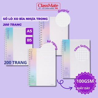 Sổ Lò Xo 100GSM Bìa Nhựa Trong A5 B5, Sổ Tay, Vở Lò Xo 200 Trang Kẻ Ngang Caro Dotgrid Ghi Chép Takenotes