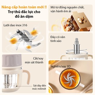 Máy xay ăn dặm cho bé Qcooko QO-JR01 Nâng Cấp công suất 250W, lưỡi dao 8 cánh INOX SUS316, Motor đồng nguyên chất êm ái