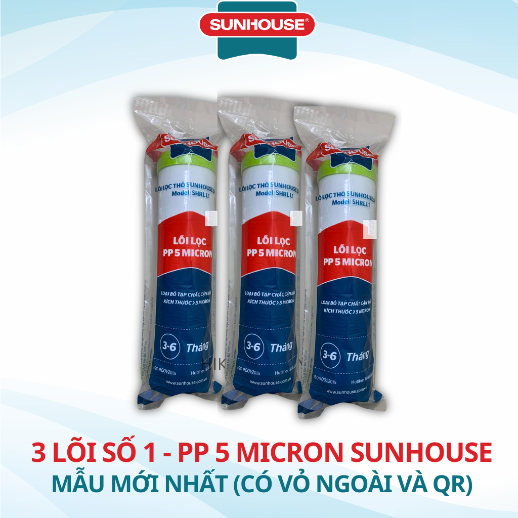 Combo 3 Lõi Số 1 SUNHOUSE (KHÔNG PHẢI COMBO 123) PP 5 Micron Chính Hãng Mẫu Mới Dành Cho Cốc Lọc 10Inch