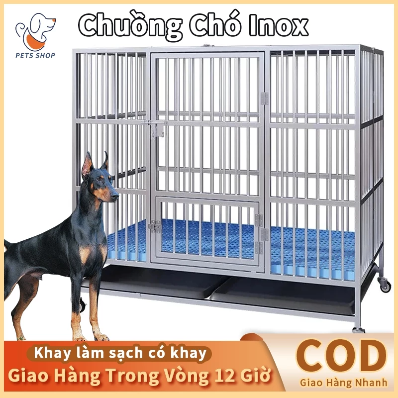 Chuồng Chó Inox Thể Gập Lại Và Dễ Dàng Di Chuyển Size Đại Có Kèm Khay Vệ Sinh (Border Collie, Chó Tha Mồi Vàng, Husky) — ảnh 1