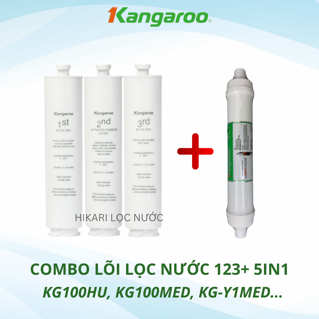 Combo 5 Lõi Lọc Nước Lắp Cho Máy Kangaroo model KG100HU, KG100HU+, KG100MED, KG100EED, KG-Y1MED, KG100EED-IoT