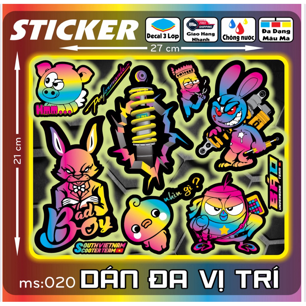Tem dán Logo Sticker Cờ Việt Nam, LaBuBu, Luffy dán xe máy xe điện nón bảo hiểm và vị trí khác [11-20]