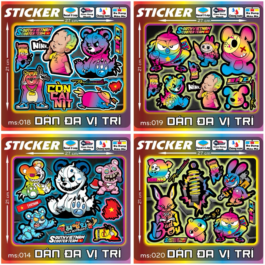 Tem dán Logo Sticker Cờ Việt Nam, LaBuBu, Luffy dán xe máy xe điện nón bảo hiểm và vị trí khác [11-20]
