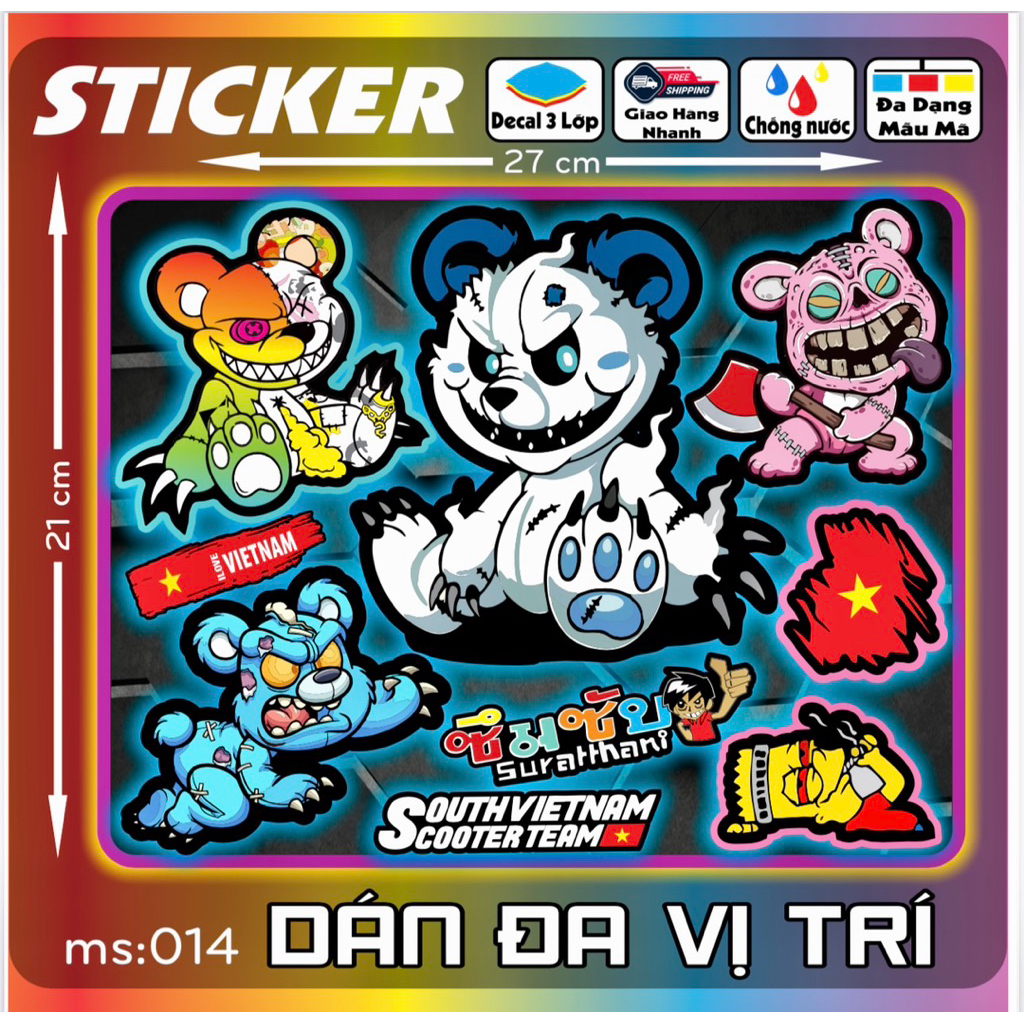 Tem dán Logo Sticker Cờ Việt Nam, LaBuBu, Luffy dán xe máy xe điện nón bảo hiểm và vị trí khác [11-20]