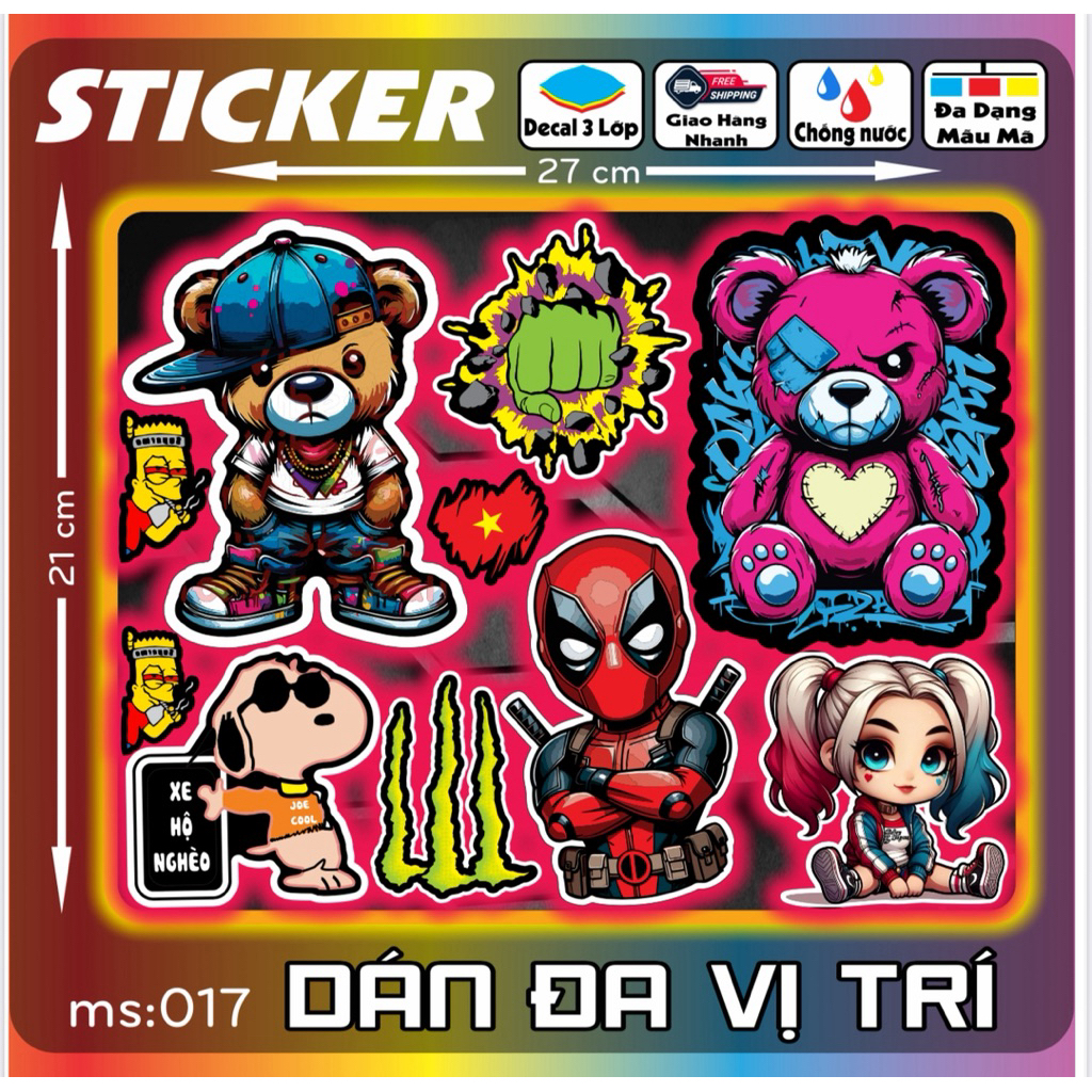 Tem dán Logo Sticker Cờ Việt Nam, LaBuBu, Luffy dán xe máy xe điện nón bảo hiểm và vị trí khác [11-20]