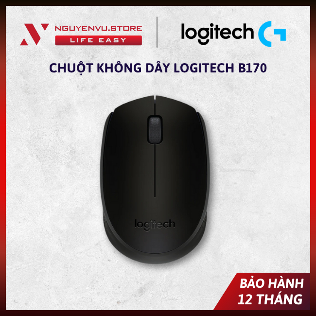 [CHÍNH HÃNG] Chuột không dây Logitech B170 - USB, nhỏ gọn, thuận cả 2 tay, phù hợp PC/Laptop - Hàng Chính Hãng