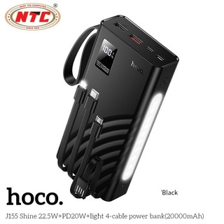 Sạc Dự Phòng Hoco J155 20000mAh TypeC PD 20W & USB-A QC3.0 22.5W, Kèm 4 Cáp sạc (Đen)