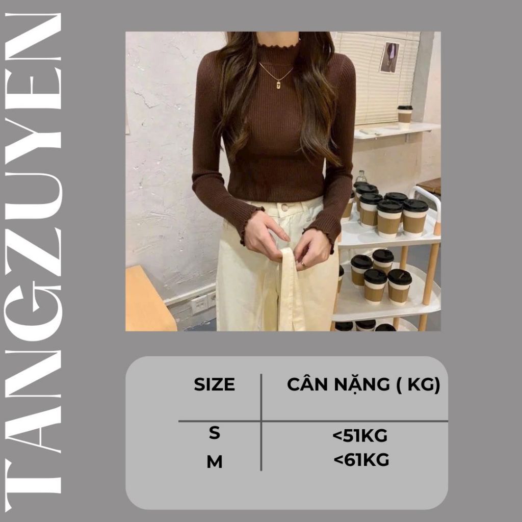 ( Quảng Châu ) Áo len cổ cao 3cm viền bèo dài tay ôm body nữ tính bánh bèo tiểu thư Áo giữ nhiệt mùa đông T830G