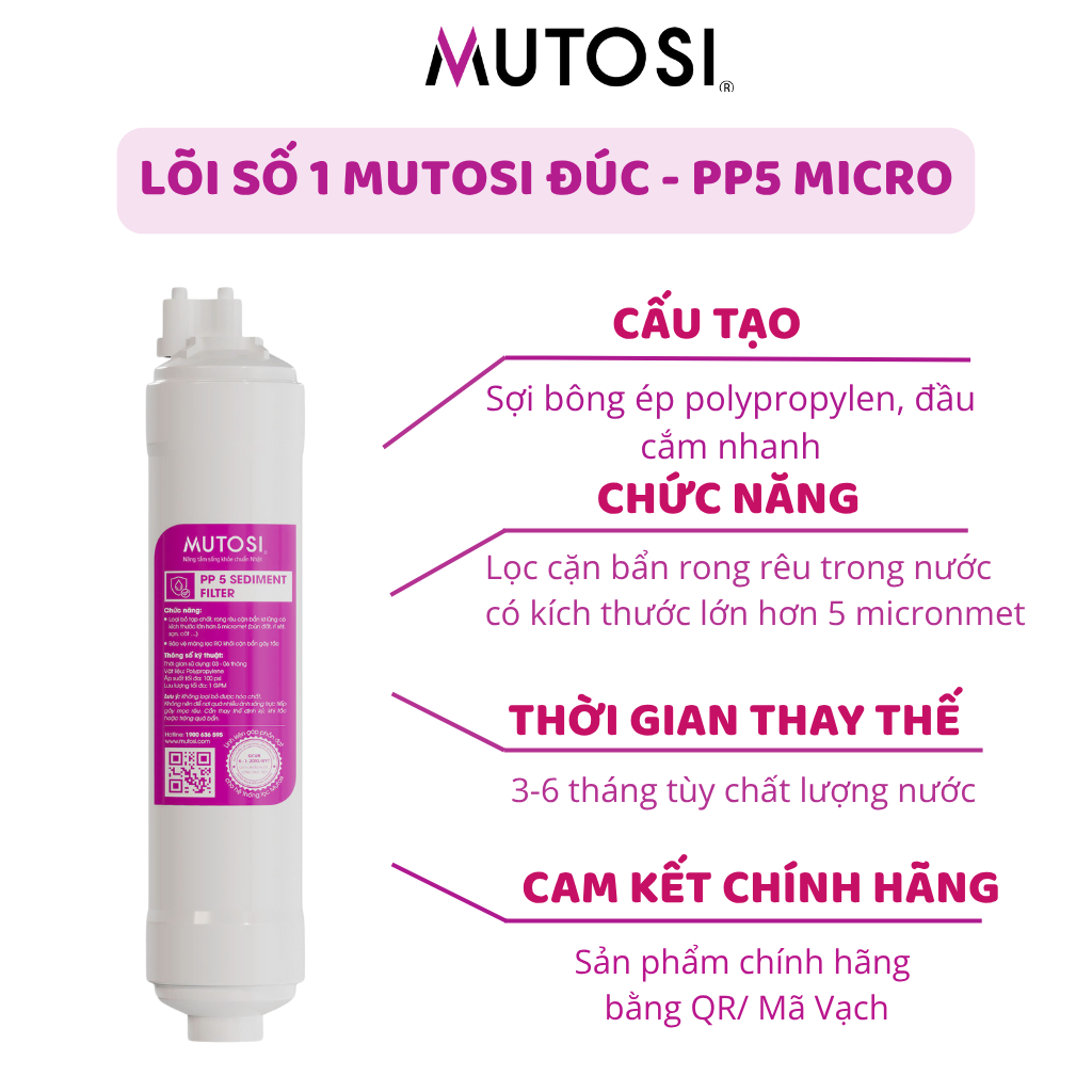 Bộ lõi lọc nước 123 MUTOSI Dạng đúc nối nhanh Loại bỏ cặn bẩn cho máy lọc RO - Hàng chính hãng