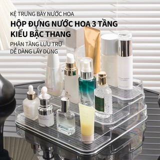 ZiinLife Khay Đựng Mỹ Phẩm 3 Tầng Trong Suốt - Kệ Để Nước Hoa, Đồ Trang Điểm & Skincare