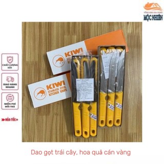 Combo 3 [1 dao] Dao gọt trái cây, hoa quả cán màu vàng, lưỡi dao làm từ chất liệu thép không gỉ sắc bén