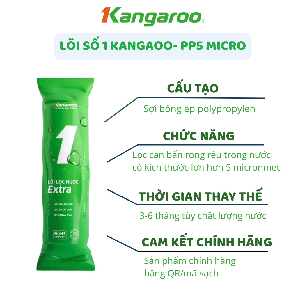 Combo 3 Lõi Lọc Nước Kangaroo Chính Hãng Thay Thế Được Cho Các Máy Lọc Nước RO Dùng Cốc 10 inch
