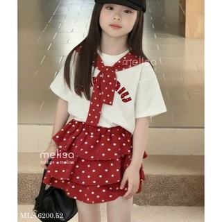 [B&G] Sét váy áo thun trắng phối yếm cổ váy chấm bi đỏ siêu yêu cho bé gái từ 10-45kg(2-12 tuổi)