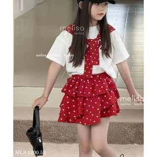 [B&G] Sét váy áo thun trắng phối yếm cổ váy chấm bi đỏ siêu yêu cho bé gái từ 10-45kg(2-12 tuổi)
