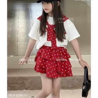[B&G] Sét váy áo thun trắng phối yếm cổ váy chấm bi đỏ siêu yêu cho bé gái từ 10-45kg(2-12 tuổi)