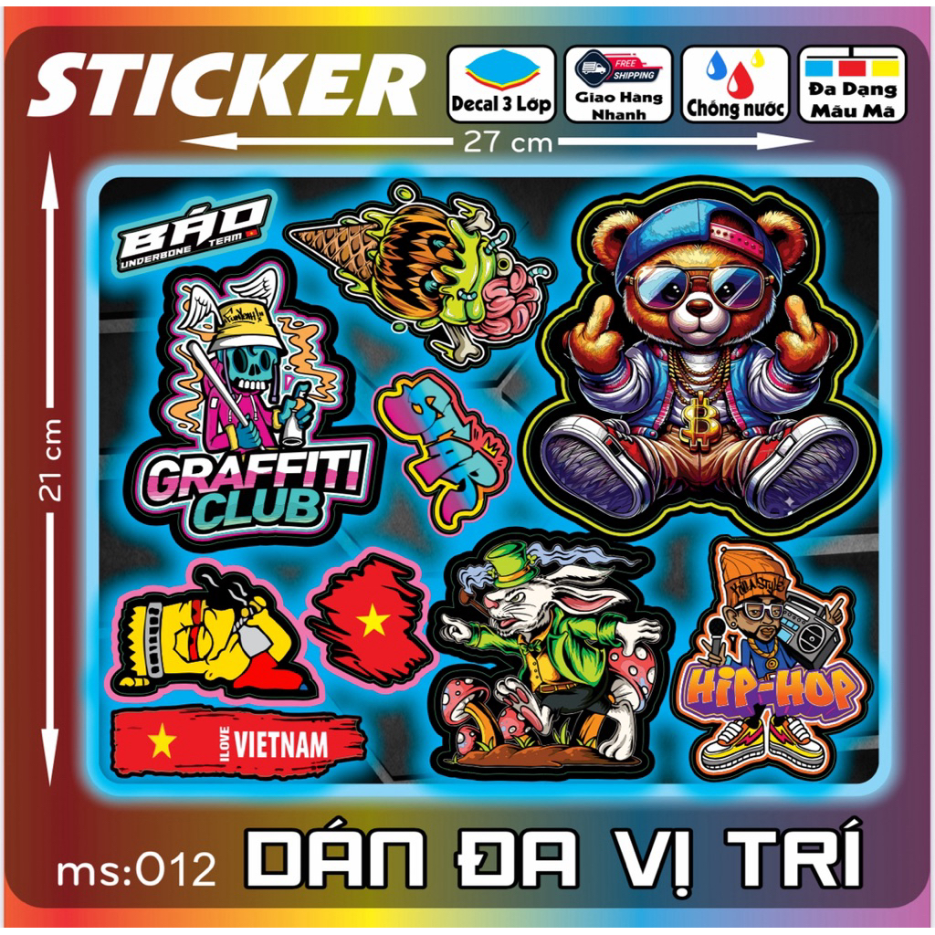 Tem dán Logo Sticker Cờ Việt Nam, LaBuBu, Luffy dán xe máy xe điện nón bảo hiểm và vị trí khác [11-20]