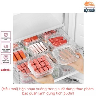 Combo 3 Hộp nhựa vuông trong suốt đựng thực phẩm, bảo quản thực phẩm lạnh, dung tích 350ml