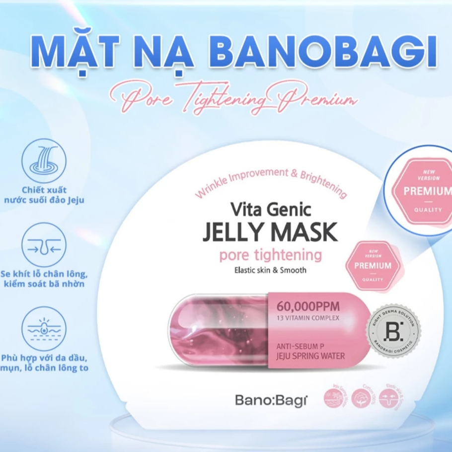 COMBO 10 Mặt Nạ Dưỡng Da BANOBAGI PREMIUM Vita Genic Jelly Mask Pore Tighteing 30ml (Màu Hồng) 30ml