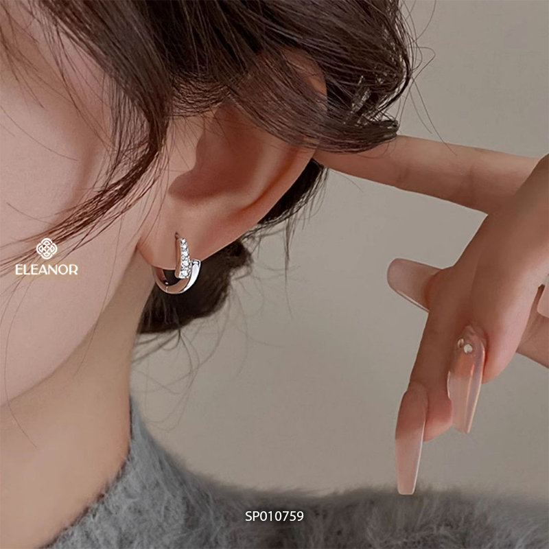 Bông tai nữ chuôi bạc 925 Eleanor Accessories viền trơn đính đá phụ kiện trang sức khuyên tai 10759