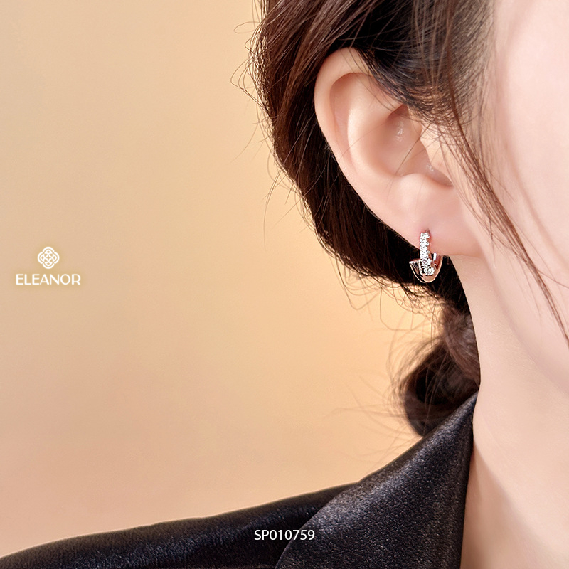 Bông tai nữ chuôi bạc 925 Eleanor Accessories viền trơn đính đá phụ kiện trang sức khuyên tai 10759