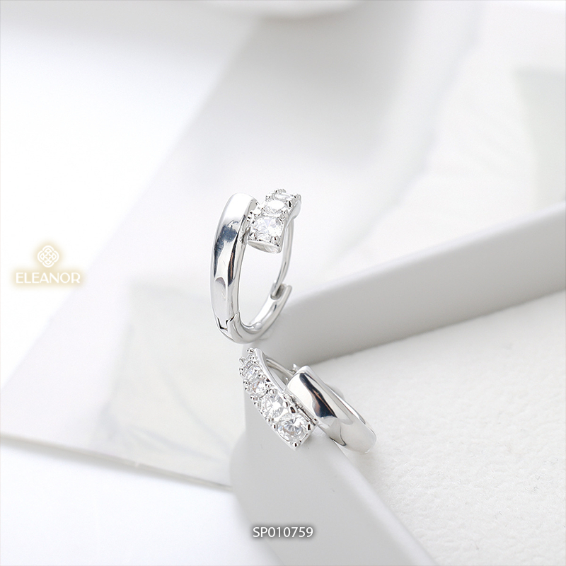 Bông tai nữ chuôi bạc 925 Eleanor Accessories viền trơn đính đá phụ kiện trang sức khuyên tai 10759